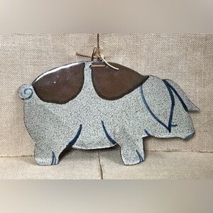 Vintage Speckled Pig Art Pottery Wall Hanging Signed Farmhouse Farm Cottage Core